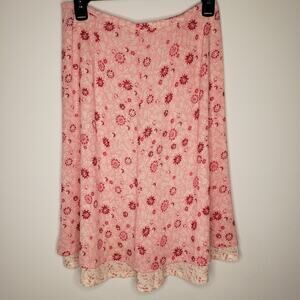 Liz Claiborne Pink Floral Skirt Ruffle Hem Size 6P Hidden Zipper